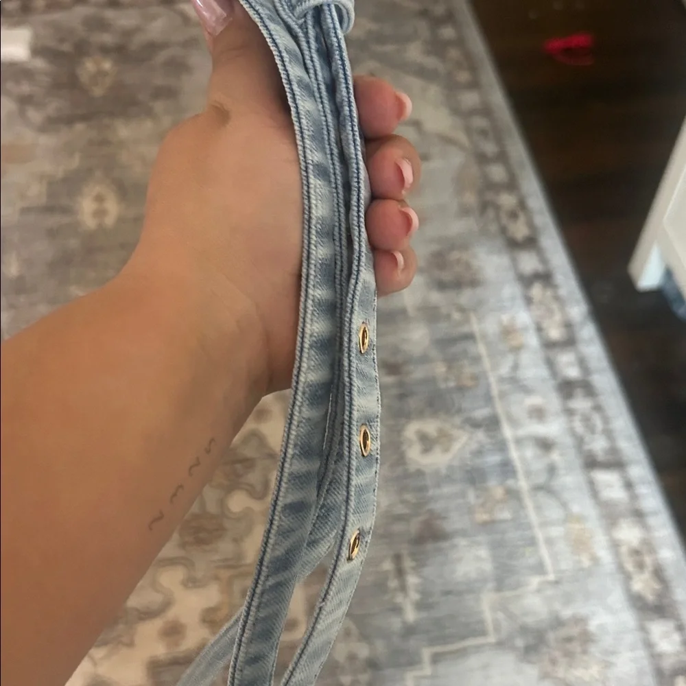 Coach Light Blue Denim Belt with Gold Hardware